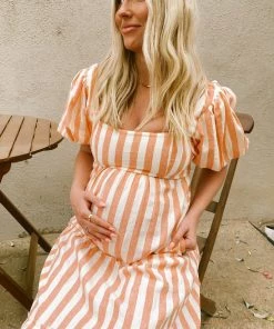 Show Me Your Mumu Linds Midi Dress ~ Dreamsicle Stripe Linen