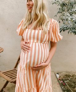 Show Me Your Mumu Linds Midi Dress ~ Dreamsicle Stripe Linen