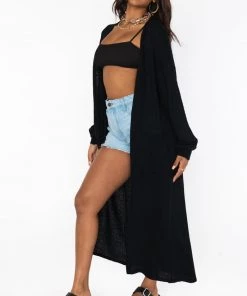 Show Me Your Mumu New Mu Sunset Long Cardi ~ Black Knit