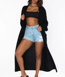 Show Me Your Mumu New Mu Sunset Long Cardi ~ Black Knit