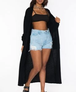 Show Me Your Mumu New Mu Sunset Long Cardi ~ Black Knit