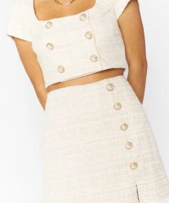 Show Me Your Mumu New Mu Landon Crop Top ~ White Tweed Stretch