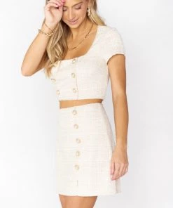 Show Me Your Mumu Tyra Mini Skirt ~ White Tweed Stretch New Mu