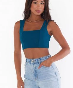 Show Me Your Mumu New Mu Ansley Crop Top ~ Jade Green Stretch