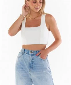Show Me Your Mumu New Mu Ansley Crop Top ~ White Stretch