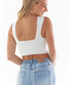 Show Me Your Mumu New Mu Ansley Crop Top ~ White Stretch