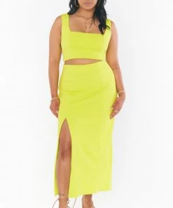 Show Me Your Mumu Cecilia Midi Skirt ~ Citrine Stretch