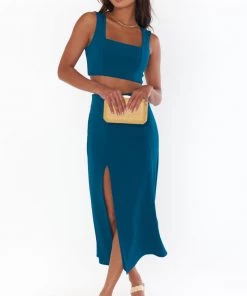 Show Me Your Mumu New Mu Cecilia Midi Skirt ~ Jade Green Stretch