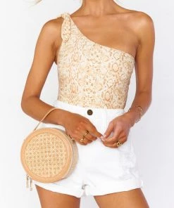 Show Me Your Mumu Accessories Round Woven Crossbody Bag ~ Light Tan