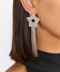 Show Me Your Mumu Accessories Star Rhinestone Earrings ~ Silver
