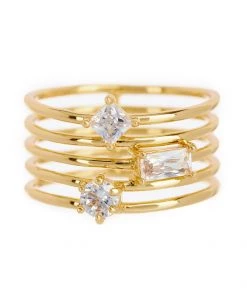 Show Me Your Mumu New Mu LUV AJ Triple Stone Stack Ring ~ Gold