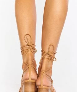 Show Me Your Mumu New Mu Yalena Wrap Heels ~ Camel