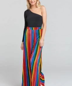 Show Me Your Mumu Bottoms Campbell High Slit Pants ~ Rainbow Parade Pleat