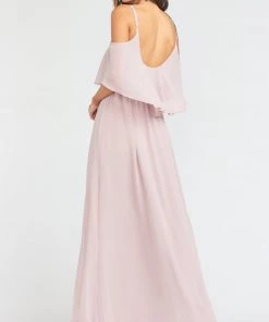 Show Me Your Mumu Caitlin Ruffle Maxi Dress ~ Neutral Mauve Chiffon Bridesmaids Dresses