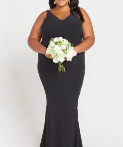Show Me Your Mumu Wedding Guest Dresses Morgan Gown ~ Black Stretch Crepe