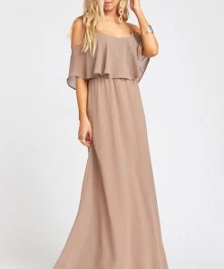 Show Me Your Mumu Bridesmaids Dresses Caitlin Ruffle Maxi Dress ~ Dune Chiffon