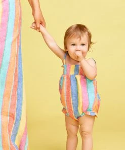 Show Me Your Mumu Alice Onesie ~ Rainbow Stripe Linen Kids