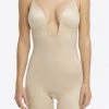 Show Me Your Mumu SPANX Suit Your Fancy Plunge Low-Back Mid-Thigh Bodysuit ~ Champagne Beige