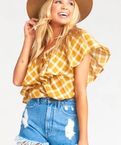Show Me Your Mumu Bungalow Bubble ~ Check Me Gold Tops