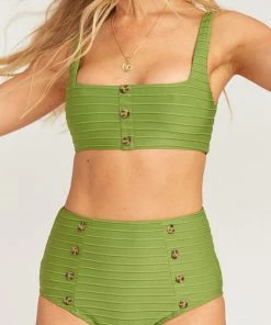 Show Me Your Mumu Daytona Button Top ~ Artichoke Green Rib Swim