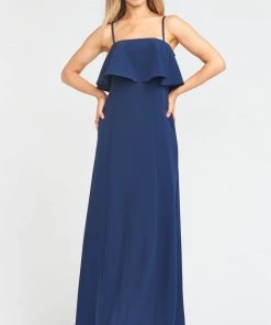 Show Me Your Mumu Monaco Ruffle Gown ~ Rich Navy Stretch Crepe