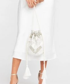 Show Me Your Mumu New Mu Cleobella X Mumu Penelope Beaded Bucket Bag ~ White