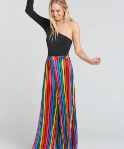Show Me Your Mumu Bottoms Campbell High Slit Pants ~ Rainbow Parade Pleat