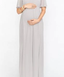 Show Me Your Mumu Bridesmaids Dresses Emily Empire Maxi Dress ~ Dove Grey Chiffon