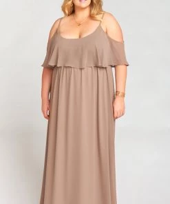 Show Me Your Mumu Bridesmaids Dresses Caitlin Ruffle Maxi Dress ~ Dune Chiffon