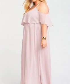 Show Me Your Mumu Caitlin Ruffle Maxi Dress ~ Neutral Mauve Chiffon Bridesmaids Dresses