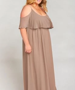 Show Me Your Mumu Bridesmaids Dresses Caitlin Ruffle Maxi Dress ~ Dune Chiffon