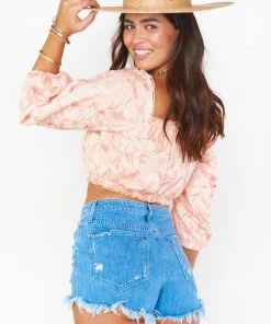 Show Me Your Mumu Tops Claudia Crop Top ~ Pink Majestic Palm