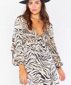 Show Me Your Mumu Social Mini Dress ~ Coconut Zebra Satin Dresses
