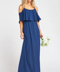 Show Me Your Mumu Caitlin Ruffle Maxi Dress With Long Lining ~ Rich Navy Crisp