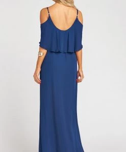 Show Me Your Mumu Caitlin Ruffle Maxi Dress With Short Lining ~ Rich Navy Crisp Bridesmaids Dresses