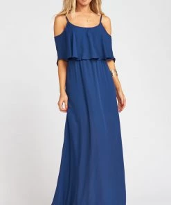 Show Me Your Mumu Caitlin Ruffle Maxi Dress With Long Lining ~ Rich Navy Crisp