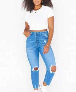 Show Me Your Mumu Cropped Soho Button Up Skinnies ~ Blue Bay Denim