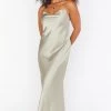 Show Me Your Mumu Dresses Tuscany Maxi Slip Dress ~ Moss Green Luxe Satin