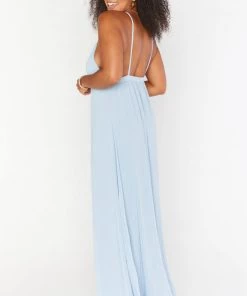 Show Me Your Mumu Wedding Guest Dresses Amanda Maxi Dress ~ Steel Blue Chiffon
