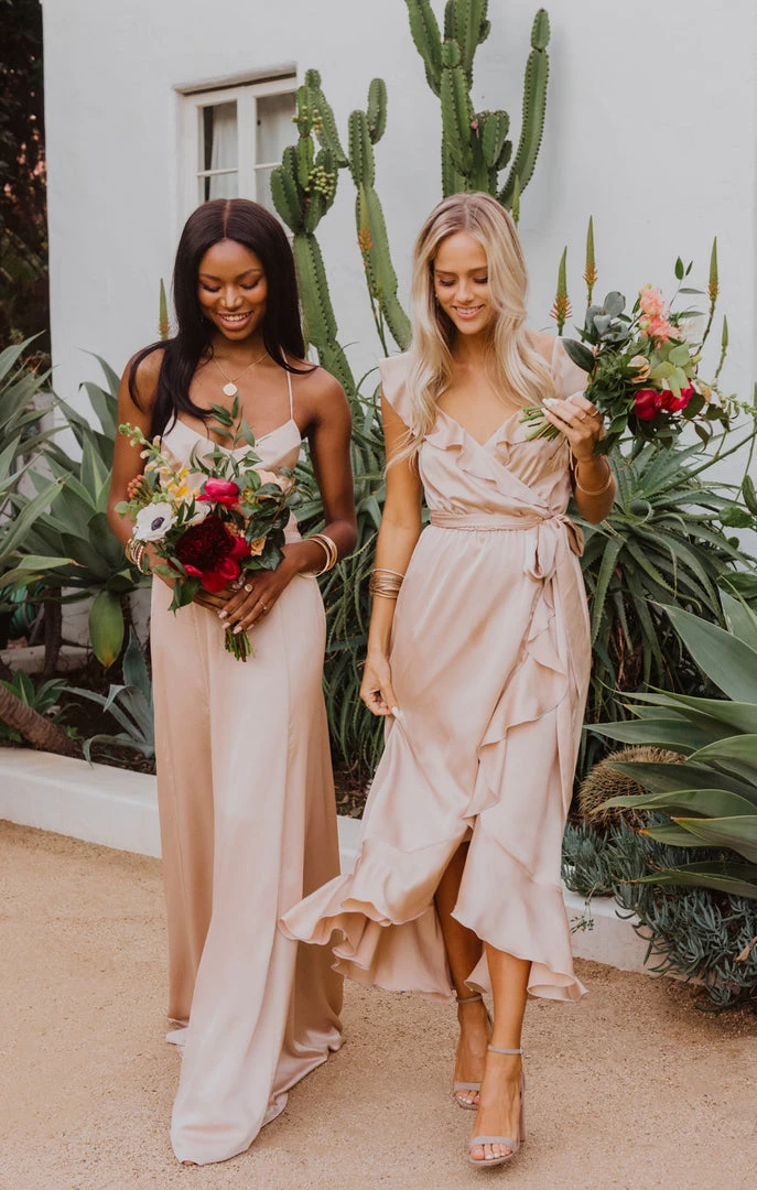 Show Me Your Mumu Samantha Ruffle Wrap Dress ~ Champagne Luxe Satin Dresses 26 Show Me Your Mumu Samantha Ruffle Wrap Dress ~ Champagne Luxe Satin Dresses