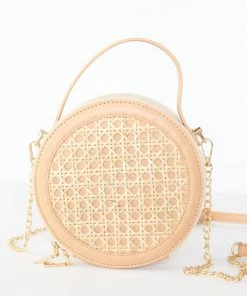 Show Me Your Mumu Accessories Round Woven Crossbody Bag ~ Light Tan