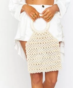 Show Me Your Mumu Accessories Jace Beaded Knit Bag ~ Ivory