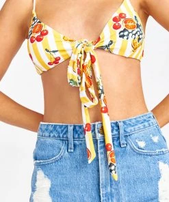 Show Me Your Mumu Ryder Wrap Bra Bikini Top ~ Fruit Basket Stripe Swim