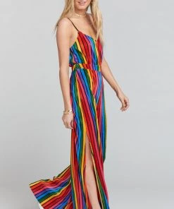 Show Me Your Mumu Bottoms Campbell High Slit Pants ~ Rainbow Parade Pleat