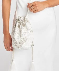 Show Me Your Mumu New Mu Cleobella X Mumu Penelope Beaded Bucket Bag ~ White