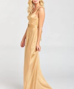 Show Me Your Mumu Bridesmaids Dresses Jenn Maxi Dress ~ True Gold Luxe Satin