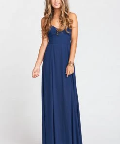 Show Me Your Mumu Bridesmaids Dresses Godshaw Goddess Gown With Short Lining ~ Rich Navy Crisp