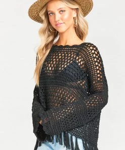 Show Me Your Mumu Blake Pullover ~ Black Crochet Sweaters