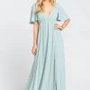 Show Me Your Mumu Faye Flutter Maxi Dress ~ Silver Sage Crisp Bridesmaids Dresses