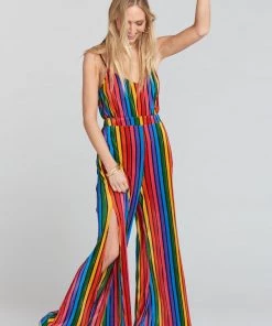 Show Me Your Mumu Bottoms Campbell High Slit Pants ~ Rainbow Parade Pleat